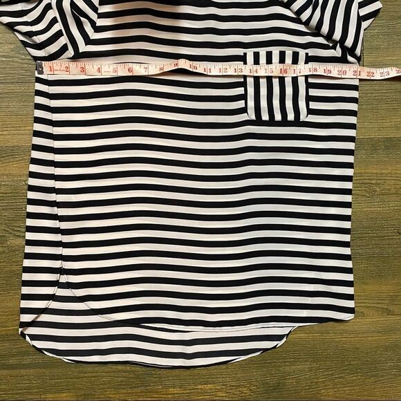 Loft black white stripe lightweight popover Blouse Tunic top M - Picture 7 of 9